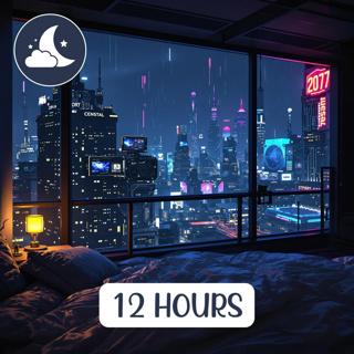 12 Hours of Midnight Rain in Cyber City: Cyberpunk Ambient Music and Neon Lights from a Sci-Fi Balcony | Relaxing SoundZzz