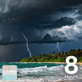 Stormy Island Beach with Thunderstorm Sounds (8 Hours) | Relaxing Waves and Rain