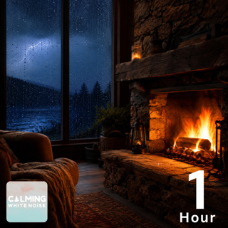 Rain and Fireplace Sounds with Light Thunder | One Hour Sleep Ambience