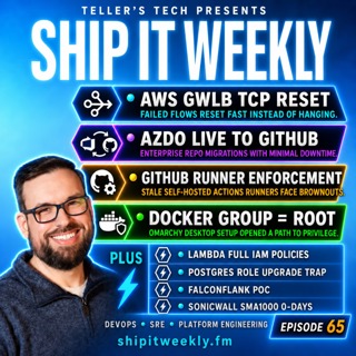 AWS GWLB TCP Reset, Azure DevOps Live Migrations to GitHub, GitHub Runner Enforcement, Docker Root Risk, Lambda IAM Updates, PostgreSQL Upgrade Traps, SonicWall Zero-Days & Better Incident Reviews