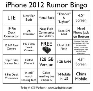 iPhone 2012 - Rumor Bingo Card