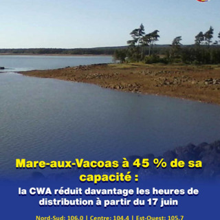 Mare-aux-Vacoas à 45 % de sa capacité : la CWA réduit davantage les heures de distribution à partir du 17 juin