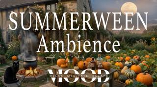 Summerween Witch's Cottage Ambience | Cozy Crackling Fire ASMR, Full Moon, Black Cat, Cottagecore