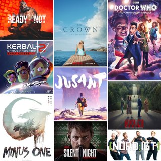 431. Den med The Crown, Silent Night, Leave the World Behind, Doctor Who, Godzilla Minus One, Jusant, Ready or Not samt Kerbal Space Program 2: For Science
