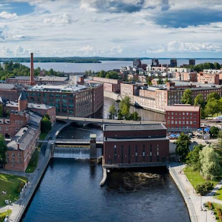Tampere is a city in southern Finland. It sits between Näsijärvi Lake and Pyhäjärvi Lake, with the Tammerkoski rapids in between.