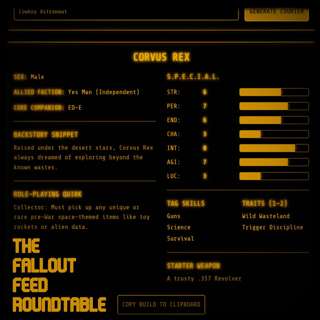 the Fallout Feed #529: S17 New Vegas Roundtable Character Rolls