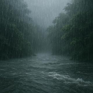 Heavy Rain With Flowing Water Sounds for Deep Sleep and Relaxation