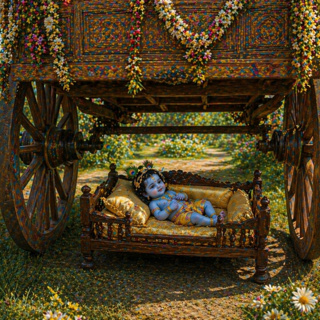 17. Baby Krishna knocks over a cart