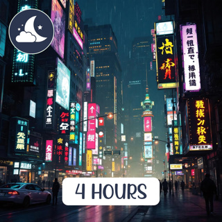 4 Hour Cyberpunk Night Balcony: Rain, Neon Glow & Ambient Music for Sleep, Study, Relaxation - Sci-Fi Ambience | Relaxing SoundZzz