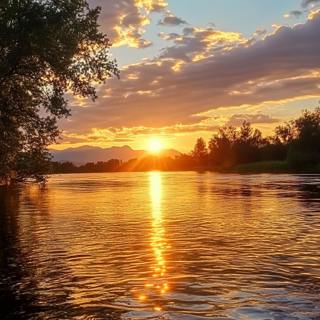 Golden Sunrise on River, | Relaxing Nature | Relaxing River Sounds | 6 Hour