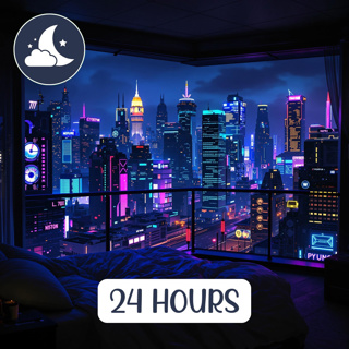 24 Hours of Rainy Nights in a Cyberpunk Hideout: Ambient Music with Dystopian City Views | Relaxing SoundZzz