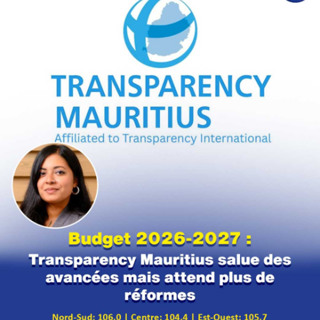 Budget 2026-2027 : Transparency Mauritius salue des avancées mais attend plus de réformes