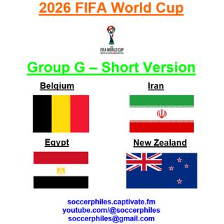 2026 FIFA World Cup - Group G Short Version – Belgium, Iran, Egypt, and New Zealand