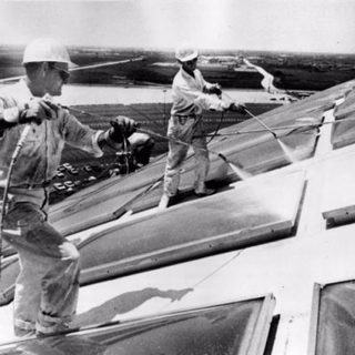 20th April 1965: Houston Astrodome’s skylight windows painted to reduce glare from the sun