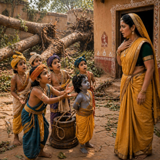 28. Krishna is found by the fallen trees