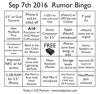 September 7th 2016 - Apple / iPhone Rumor Bingo